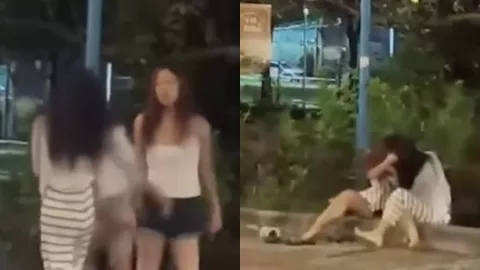女子深夜街头冲突