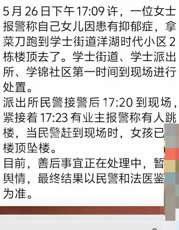 女子抑郁症崩溃跳楼